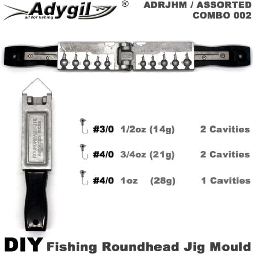Adygil DIY Fishing Roundhead Jig Mould ADRJHM/ASSORTED COMBO 1/2oz. 3/4oz. 1oz 5 Cavities