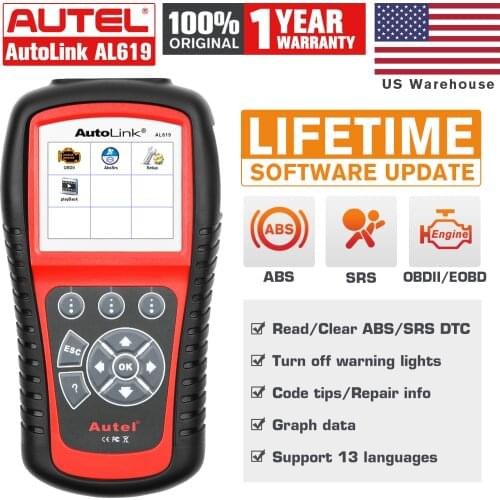 Autel AutoLink AL619 ABS/SRS, OBDII & CAN Diagnostic Scanner With All 10 Modes of OBD2 Tests, MIL, One-Click I/M Readiness Key