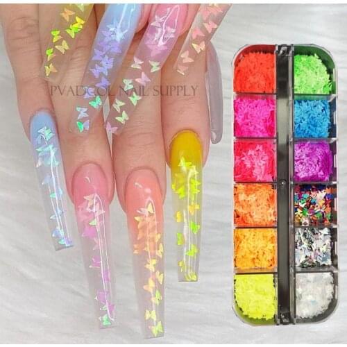 Neon Nail Art Glitter Fluorescent Butterfly Shape Sequins Flakes Manicure 3D Nail Art Decoration