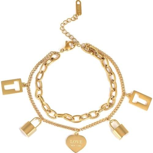 FYSARA New Pendant Chain Bracelet for Women 2021 Stainless Steel Metal Romantic Lock Jewelry Charm Bracelet Bangle Party Gifts