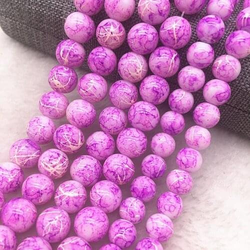 Wholesale 4/6/8/10mm light pink Glass Beads Round Loose Spacer Beads Pattern For Jewelry Making DIY Bracelet Necklace #12
