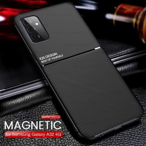 Leather texture car magentic holder covers case for samsung galaxy a32 a 32 4g 2021 sm-a325f/ds 6.4'' silicone shockproof coque