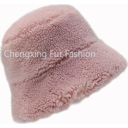 CX-C-266B European Earflap Design Cap Genuine Shearing Sheepskin Fur Bucket Hat