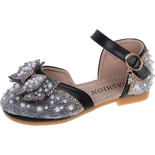 Childrens Pearl Princess Shoes 2021 New Spring Autumn Girls Casual Shoes Bow-knot Kids Breathable Soft-soled Shoes Fashion Cute