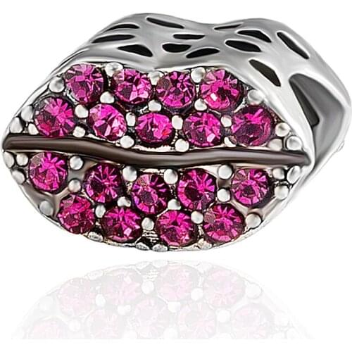 HPXmas Wholesale 5pcs/lot Pink Crystal CZ Lip Shape DIY Jewelry Beads Charm Bracelet Accessories Free Shipping