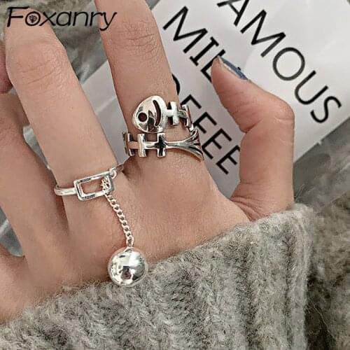 Foxanry 925 Sterling Silver Openwork Rings INS Fashion Creative Ball Pendant Vintage Handmade Party Jewelry Gifts for Women