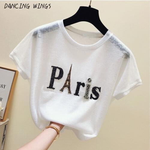 Summer Paris printing white tshirt women Short Sleeve casual Tops Blusas Clothing