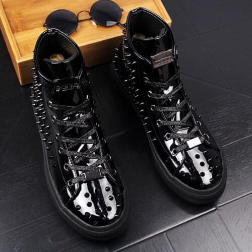 Golden Brand Rivet shoes for men leather loafers men shoe with thick low rivets,casual board with High height Zapatos Hombre P5