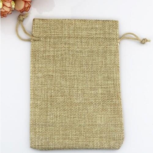 Mini Jewelry Packaging Bags 7x9cm 10pcs Cheap Natural Color Jute Drawstring Bags Wedding Candy Gifts Storage Pouches Wholesale