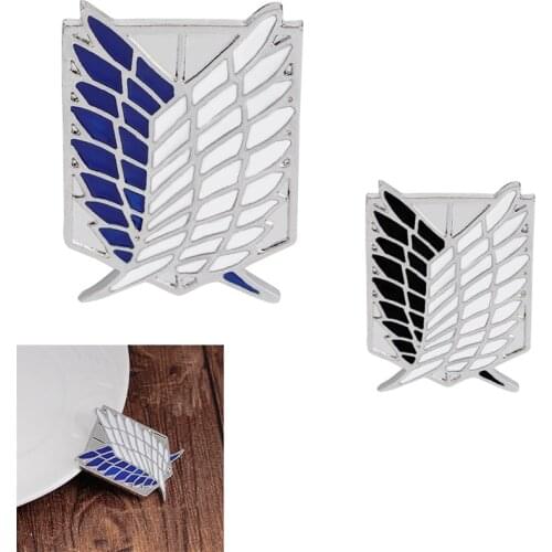 Fashion Jewelry Attack On Titan Pins Enamel Wings Brooches Black White Blue Feather Pin Metal Mini Giant Legion Flag Badge Pins
