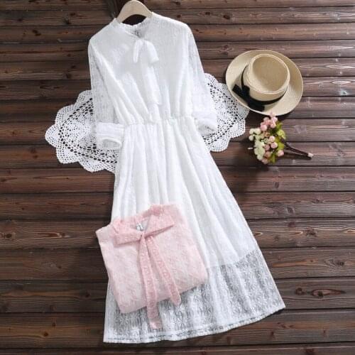Fashiom Women Autumn Elegant Long Sleeve Lace Dresses 2018 New Slim Sexy Party A-Line Lace White Pink Dress Female