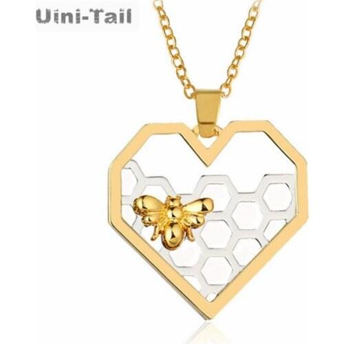 Uini Tail new design hot selling 925 sterling silver honeycomb hollow heart-shaped necklace simple creative sweet little bee