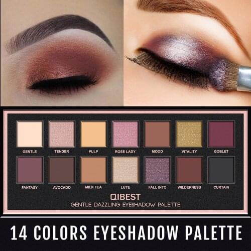 Qibest 14 Color Eyeshadow Palette Make Up Earth Eye Shadow Cosmetic Glitter Waterproof Long Lasting Makeup Tool for Women Beauty