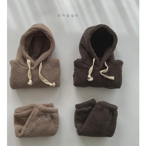 0-24M Baby Boys Plush Fleece Set Warm Autumn Hoodies 2Pcs Clothes Winter Pullover Tops Long Pants Kids Boys Outfits
