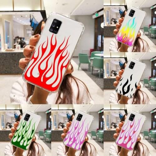 Red Flame Fitted Fire Phone Case Transparent For Samsung S A M J 21 20 50 30 60 5 7 51 71 90 11 10 J710 e p PLUS Prime 5G shell