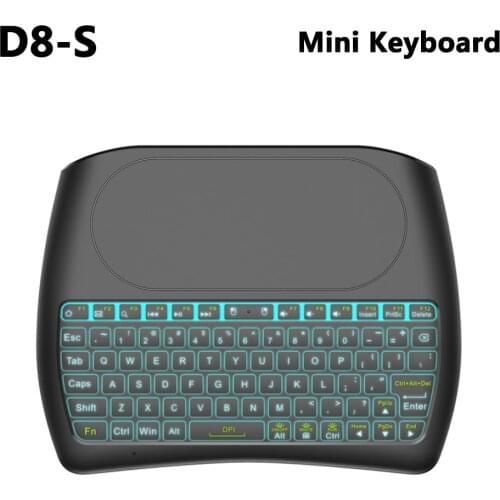 D8-S 2.4G Mini Wireless Keyboard Russian Spanish 7 Color Backlit Air Mouse with Full Touchpad Smart Remote Control for TV box PC