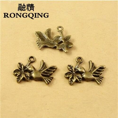 RONGQING 50pcs/lot 15*18MM Birdie Pendant Charms handmade Craft pendant making fit DIY for bracelet necklace