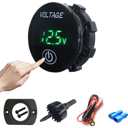 Touch Sensor LED Digital Volt Voltage Meter Monitor Display Voltmeter Universal Round Waterproof Motorcycle Car Boat Voltmeter