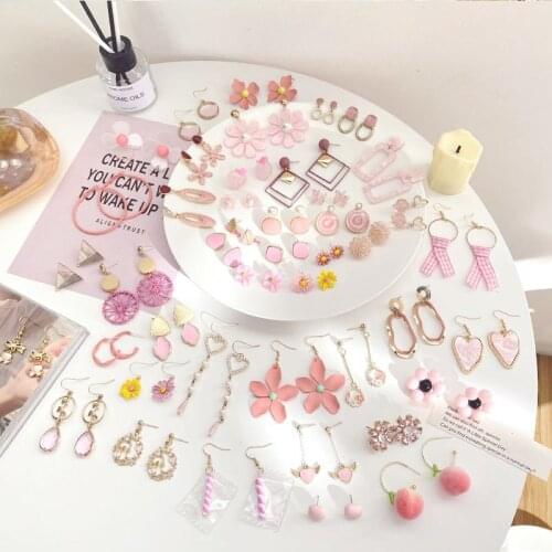 Pink Series Tassels Retro Playful Cute Girl Heart Geometry Ladies Fashion Exquisite Long Pendant Earring Temperament Accessories