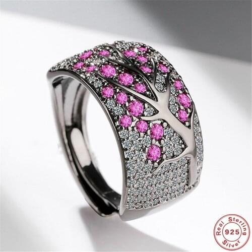 SHQIYAYI 925 Sterling Silver Flower Branch Wedding Jewelry Fashion Design Zircon Women Rings Lady Accessories Anniversary Gift