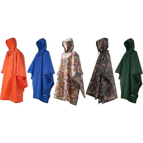 TOMSHOO 3 in 1 Rain Cover Poncho with Hood Hiking Cycling Rain Cover Poncho Coat Outdoor Camping Tent Awning Mat Camouflage
