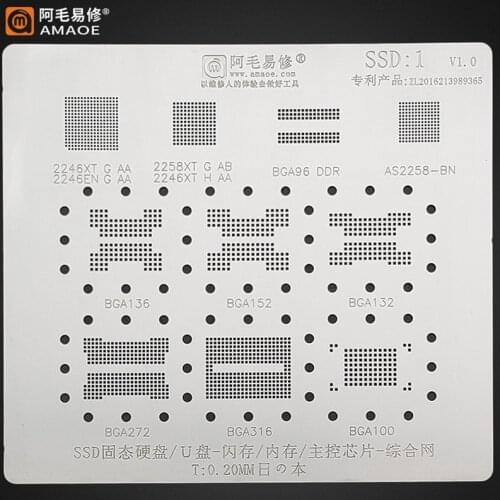 AMAOE SSD1 BGA Reballing Stencil FOR Macbook SSD Flash Memory NAND DDR BGA152 132 316 272 100 136 BGA96 U-Disk Master Chip IC