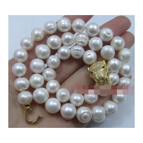 Gorgeous 10-11mm natural south sea baroque white pearl necklace 18inch925s