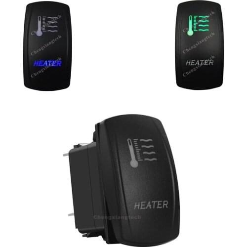 3 Pin SPST On Off Rocker Switch - HEATER - Car Boat Marine Up Green & Down Blue Led Toggle Switch for Carling Narva