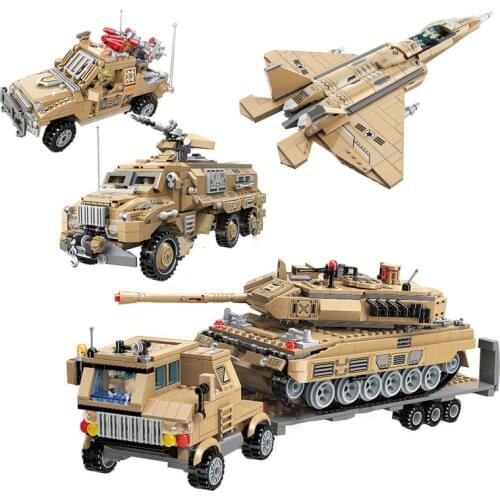 Military Series WWII Tank Trailer Fighter Wheeled Armored Vehicle Weapon Accessories Building Blocks Bricks Toys Gifts