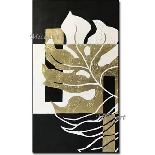 High Quality 100% Hand Painted New Gold Leaf Oil Painting Picture Canvas Art Modern Wall Decoration Gold Foil Canvas Wall Art