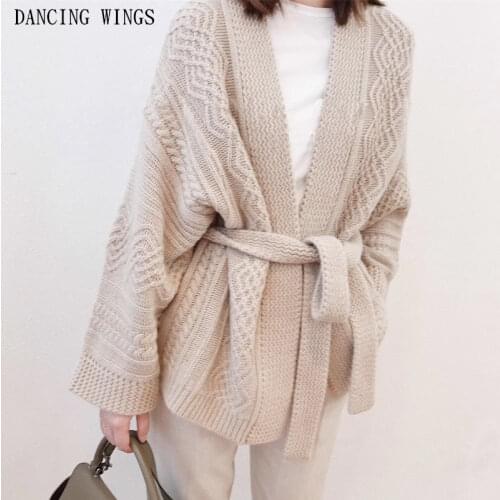 High Quality Autumn Women Cashmere Cardigans Black Apricot Sexy V Neck Loose Knitted Sweater Coat Thicken