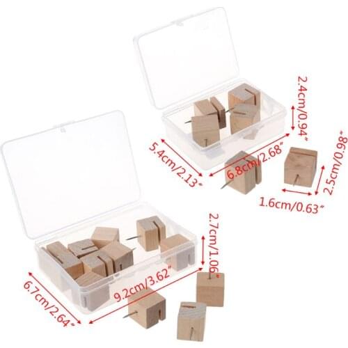 W3JD 6/12pcs Wooden Square Nail Thumbtack Board Pins Pushpins Drawing Photo Wall Stud