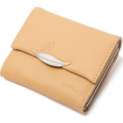 Women Fashion Short Leaves Printing Wallets Female Metal Leaves Zipper Hasp Leather Coin Purses Ladies Letters Credit Cards