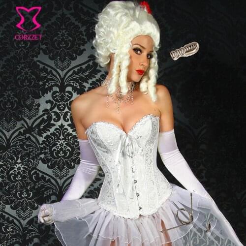 Victorian Gothic Woman Jacquard White Bustier Top Steel Boned Overbust Corset Sexy Wedding Lingerie Waist Slimming Corsets