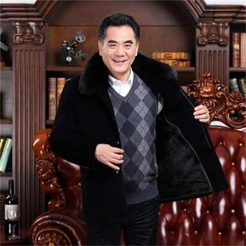 Winter casual woolen coat men trench coats Plus velvet thicken mens cashmere coat Middle-aged fur collar england b316