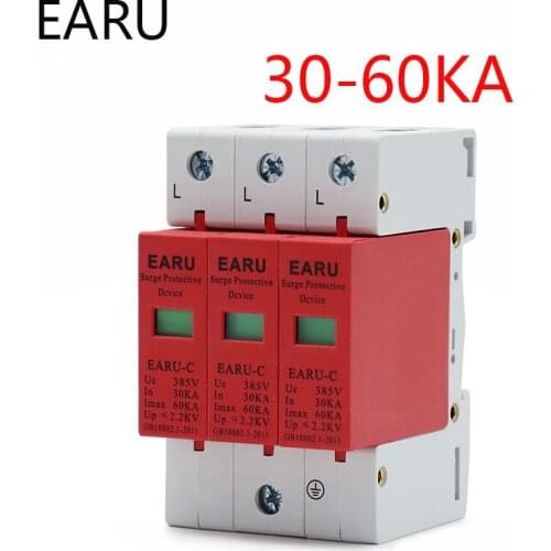 1pc AC SPD 3P 3 Phase 30KA~60KA 385V House Lightning Surge Protector Protective Low-voltage Arrester Device OEM Factory