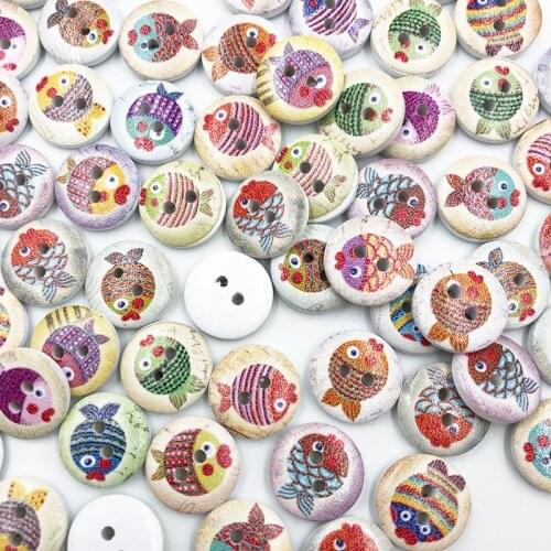 100 pcs Fish 2 Holes Wood Buttons Craft Scrapbooking Sewing Clothing Accessories 15mm Buttons Painted Sewing Crafts WB700