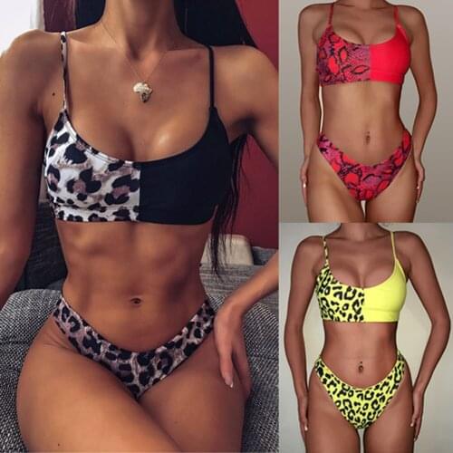 2021 Summer Sexy Bikini Set Women High Waist Leopard Snake Print Split Swimsuit High Leg Brazilian Biquini Swimming Suit