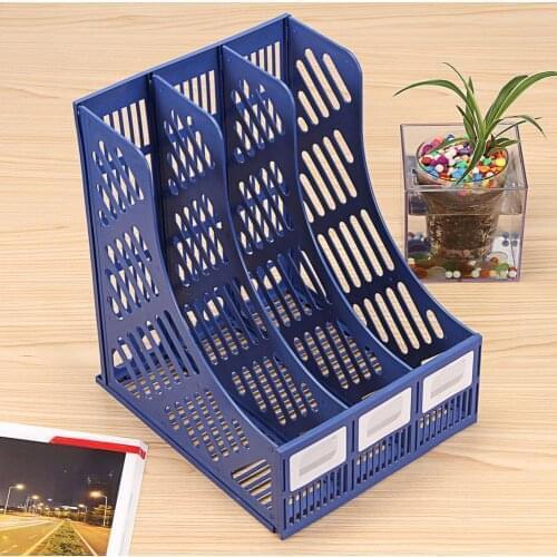 3 Sections Magazine File Stand Holder Home Office Document Storage Desk Organizer