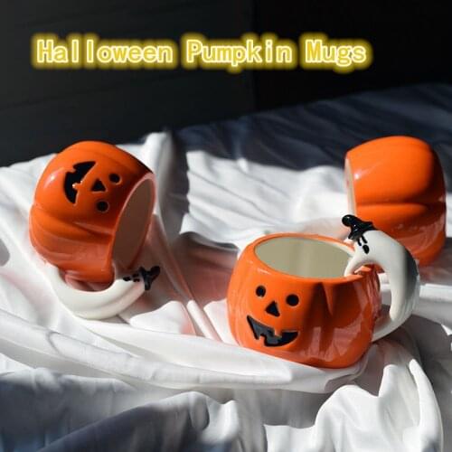 3D Creative Handmade Pumpkin Cartoon Ghost Water Cup Ceramic Milk Cup Household Multifunctional Practical Mug Halloween Gift