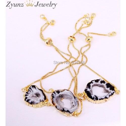 5PCS ZYZ328-2368 Natural slice gems stone connector bracelet slab crystal quartz geode connector bracelet women jewelry