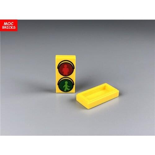 50pcs/lot Tile 1 x 2 with Traffic Light figure Green Walk and Red Don't Walk Pattern 3069bpb415 Building blocks Toys kids gift