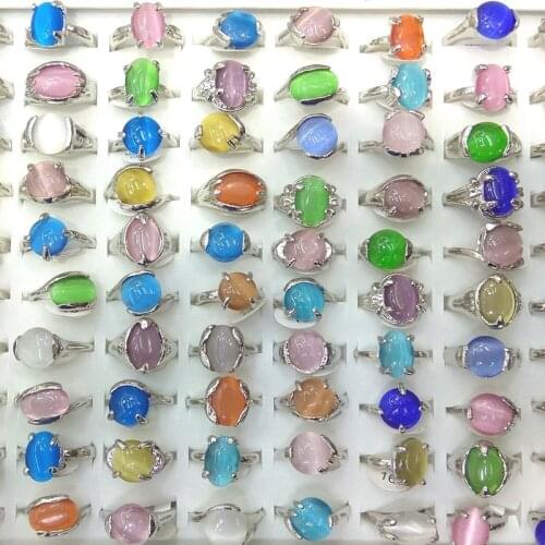50pcs Cute Natural Cats Eye Stone Rings For Women Mix Lot