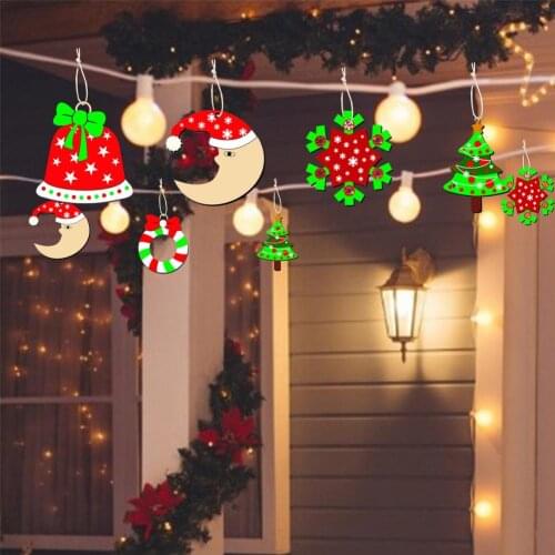 80pcs Christmas Decorative Wooden Pendants DIY Wooden Hanging Ornament Christmas Tree Santa Claus Bell Snowflake Wooden Slices