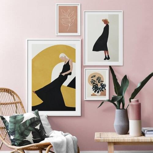 Scandinavian Style Abstract Figure Plant Leaf Canvas Painting Colorful Poster and Print Wall Art Picture for Living Room Decor