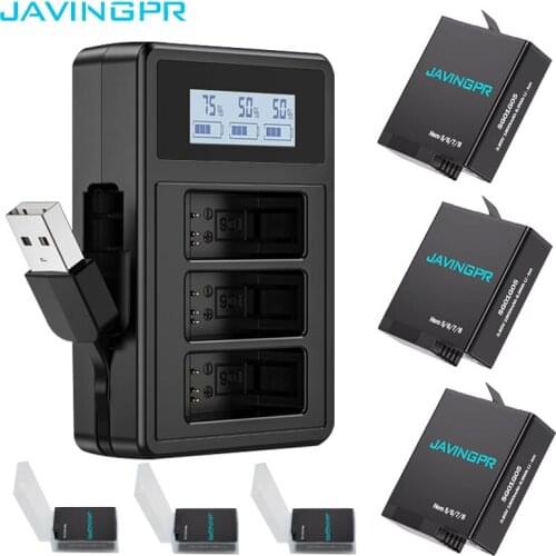 JAVINGPR Battery For GoPro Hero 8 Hero 7 Hero 6 Black 1800mAh Battery LCD Smart Charger 3 Ways Charger For Go Pro 5 Accessories