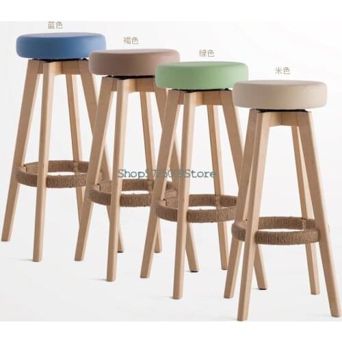 Solid Wood Bar Chair Bar Chair High Chair Front Desk Chair Simple Bar Stool Rotary Footstool Made Of Nordic Style Solid Wood