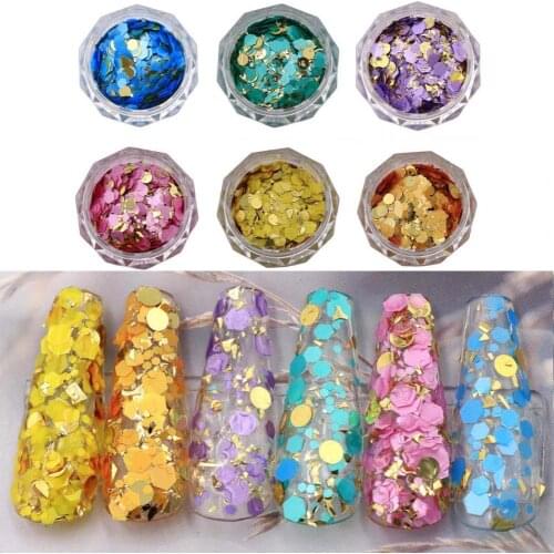 6 Style Nail Sequins Gold-Plated Gorgeous Aluminum Gold-Plated Non-Fading Gilding Gold Shiny Manicure Accessories