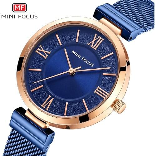 MINI FOCUS Brand Blue Quartz Women Watch Luxury Brand Waterproof Fashion Lady Wristwatch Stainless Steel Band Relogio Femininos