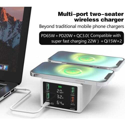 150W 6 Ports Fast USB Charger Station QC3.0 15W Wireless Charger PD 65W Charging Charger for iPhone 12 11 Pro Max Xiaomi Macbook